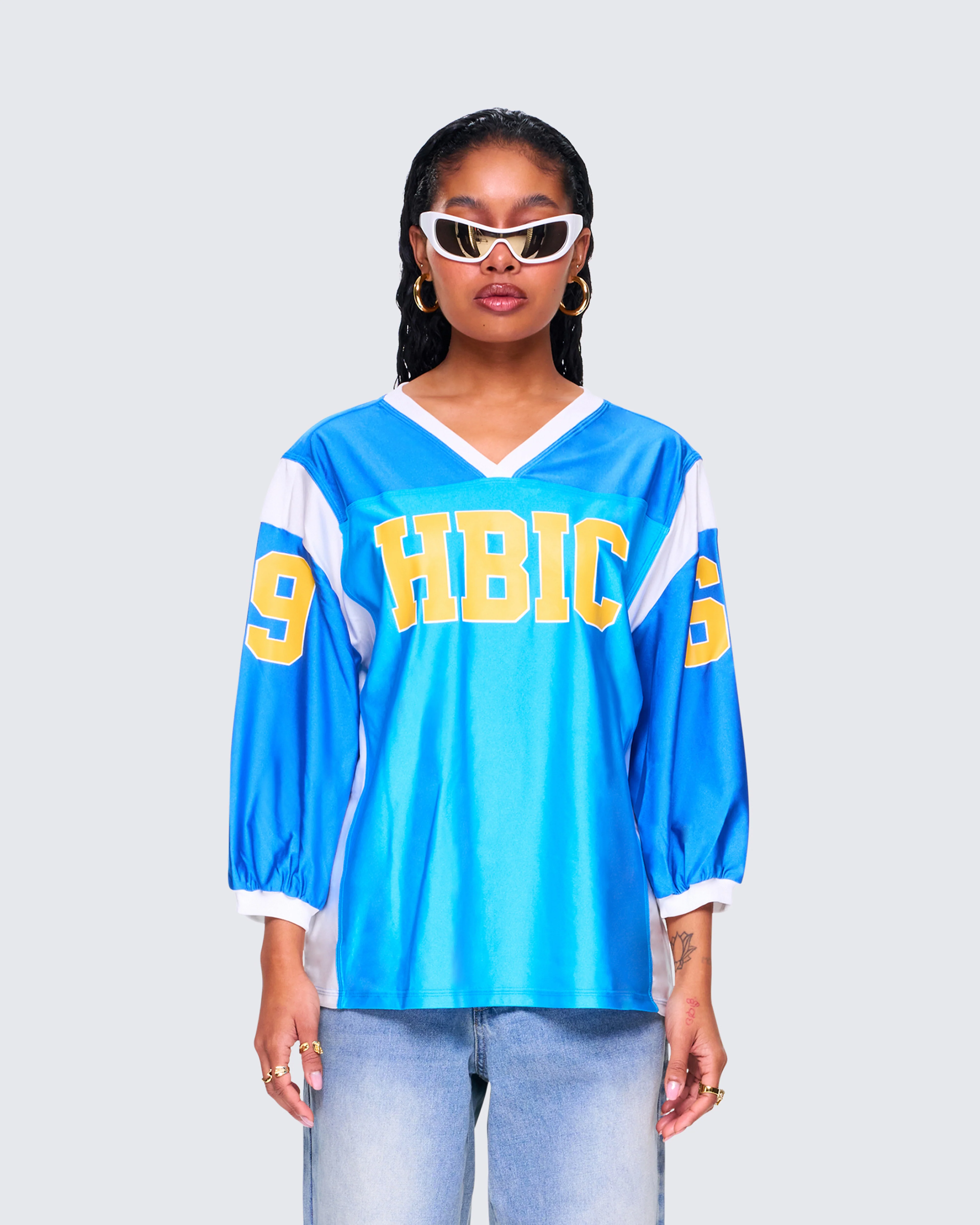 Bea Blue Graphic Sports Jersey Top - FINESSE