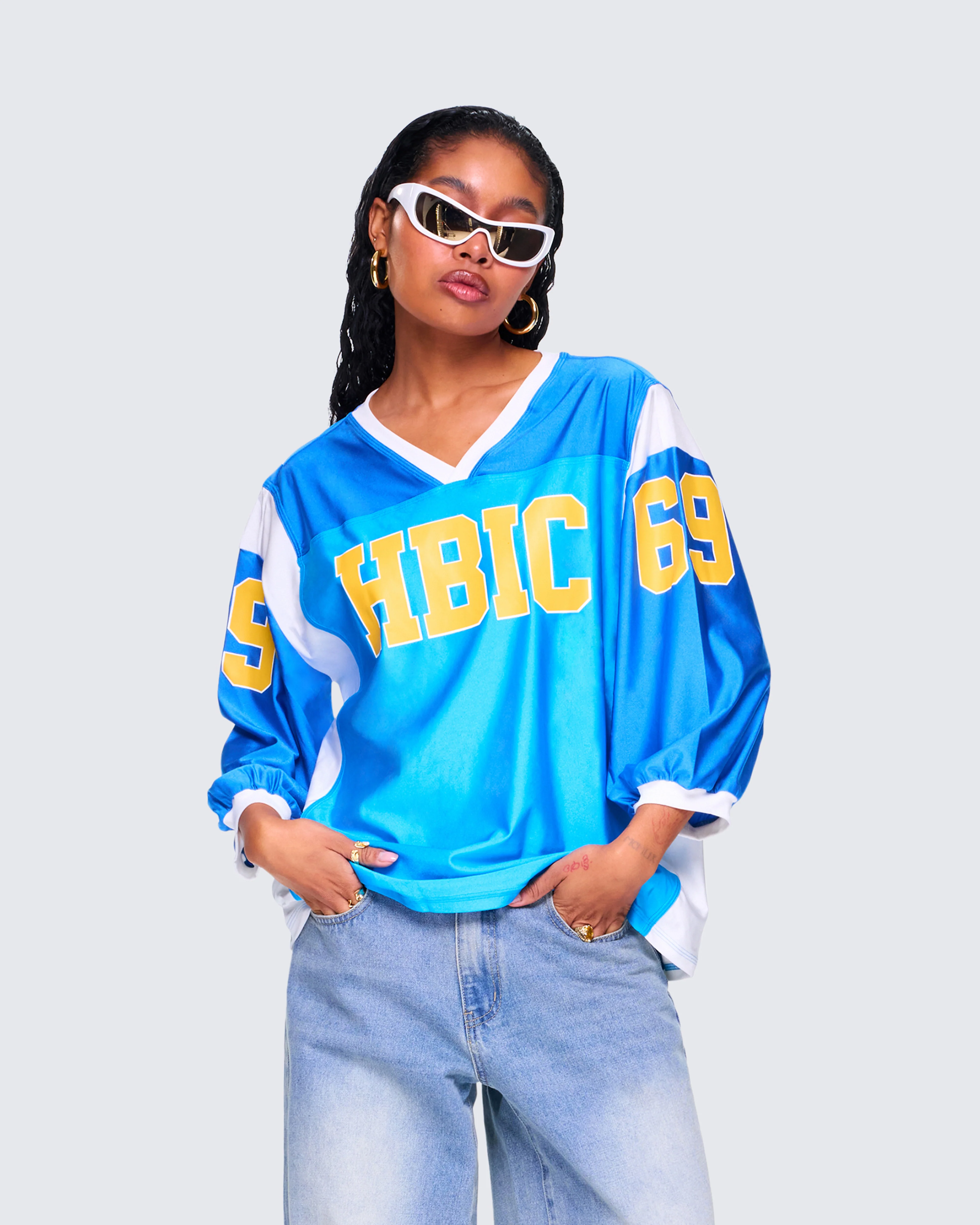 Bea Blue Graphic Sports Jersey Top - FINESSE