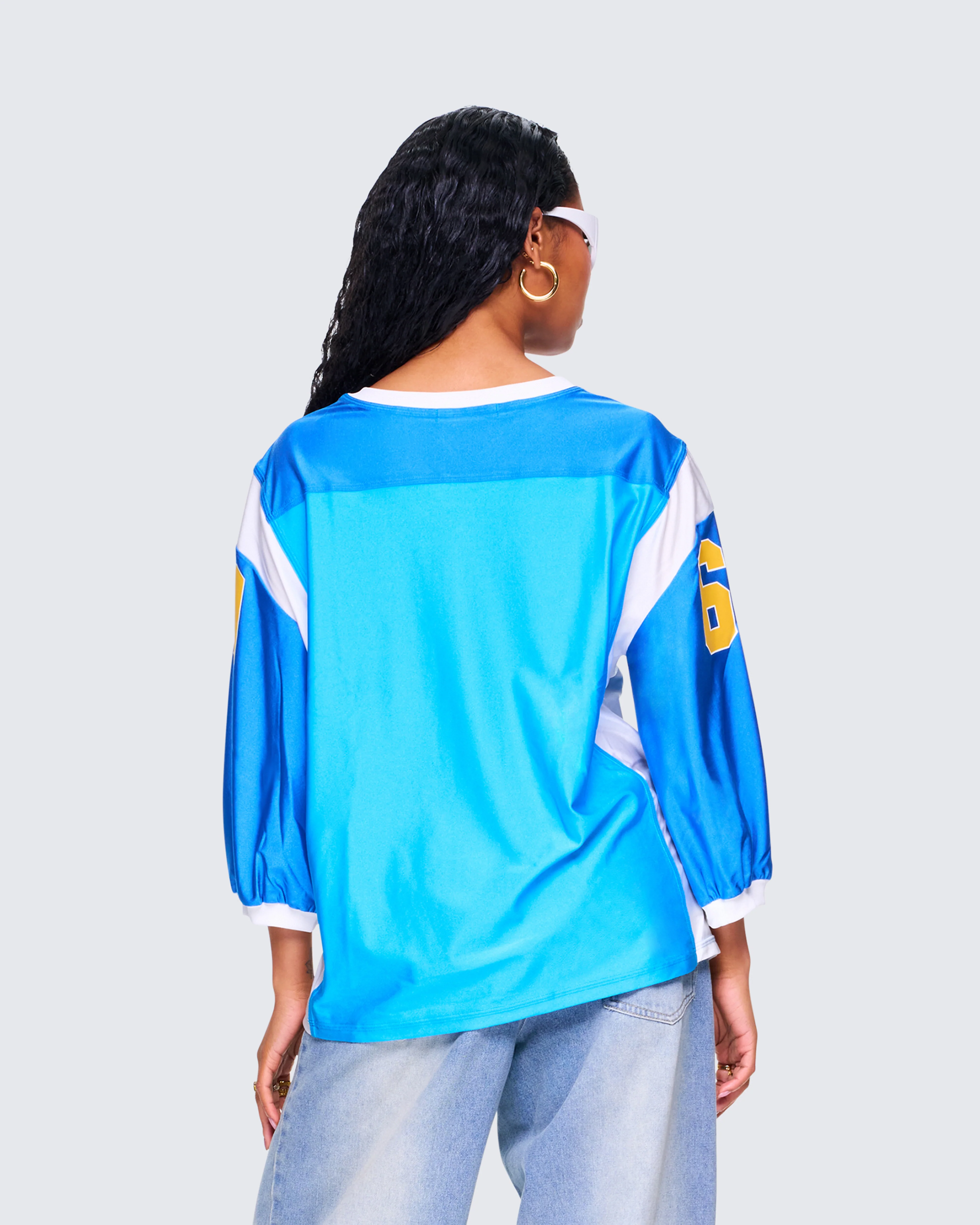 Bea Blue Graphic Sports Jersey Top - FINESSE